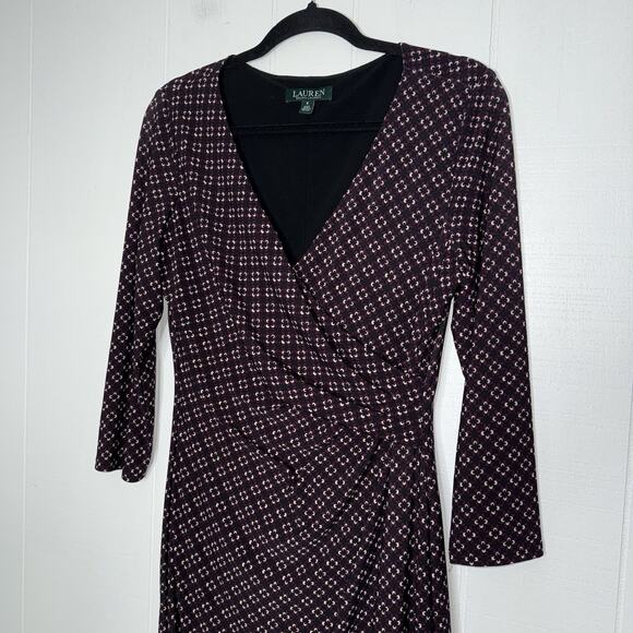 Lauren Ralph Lauren Women’s Sheath Dress Ruched Detail Geometric Print Size 8 - Picture 3 of 5